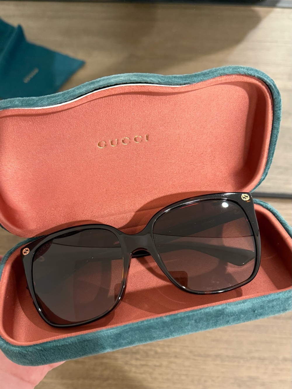 Gucci GG0022S Square Acetate Sunglasses w/ Interlocking G Detail in Havana